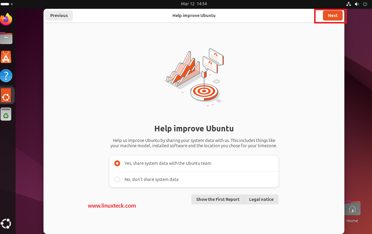 9 Steps to Install Ubuntu 24.04 LTS - Complete Guide With Screenshots (2026) 61 Help improve Ubuntu system data sharing screen Ubuntu 24.04 LTS — LinuxTeck