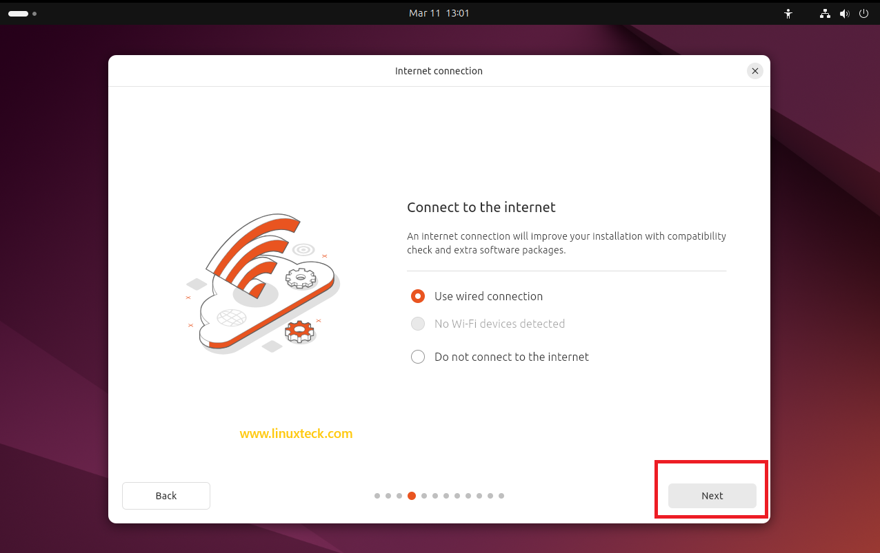 9 Steps to Install Ubuntu 24.04 LTS - Complete Guide With Screenshots (2026) 37 Internet connection screen Ubuntu 24.04 LTS installer — LinuxTeck