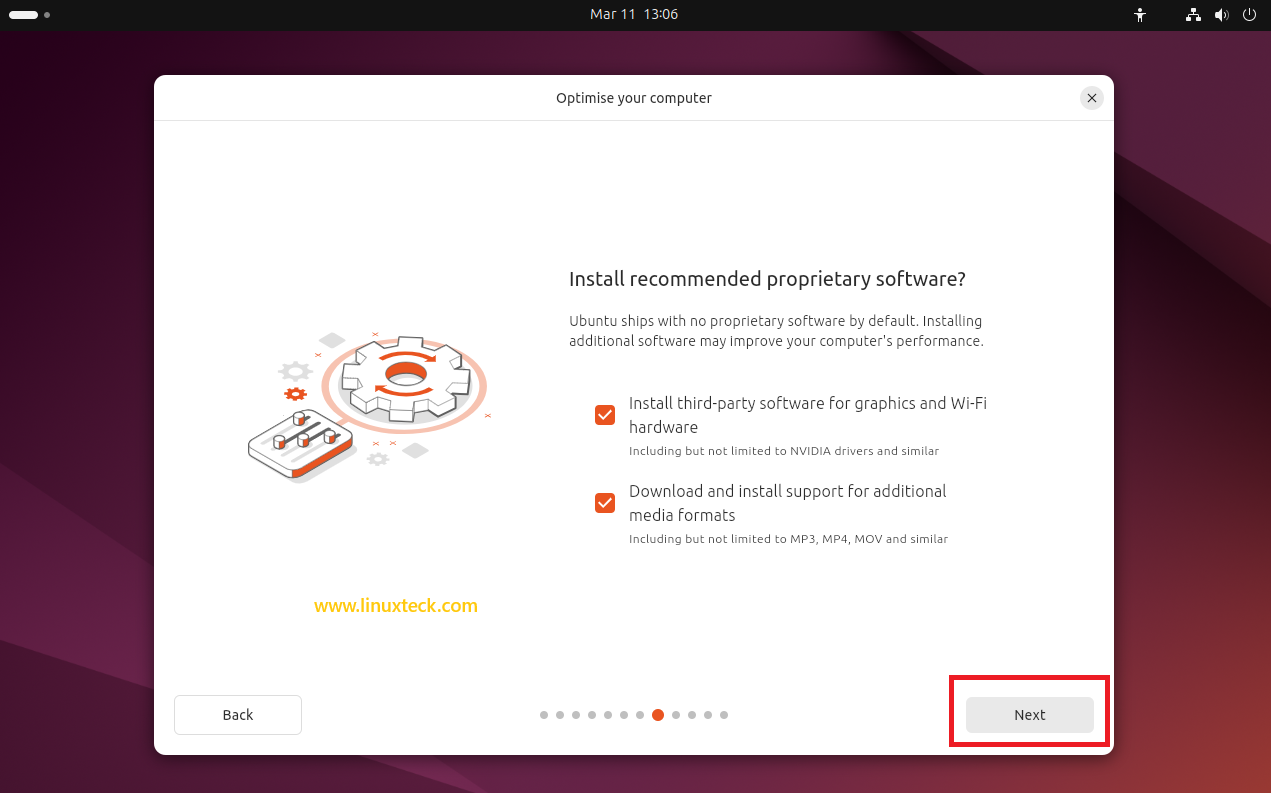 9 Steps to Install Ubuntu 24.04 LTS - Complete Guide With Screenshots (2026) 41 Optimise your computer proprietary software screen Ubuntu 24.04 LTS — LinuxTeck