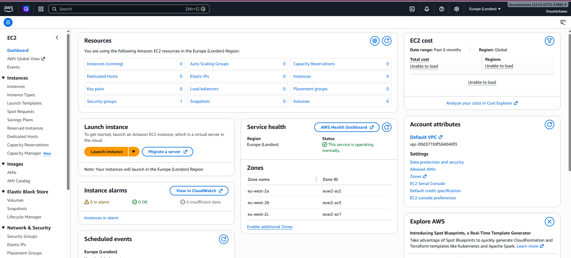Linux Cloud Hosting UK: AWS vs Azure vs DigitalOcean 5 AWS EC2 dashboard London region