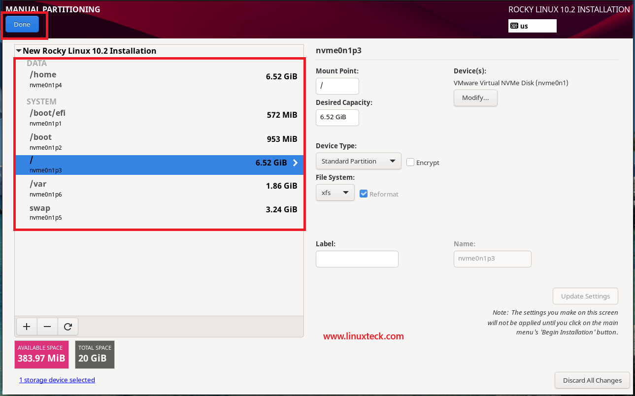 How to Install Rocky Linux 10.2 {Step by Step} with Screenshots 92 rocky-linux-10-2-all-partitions-list-verify