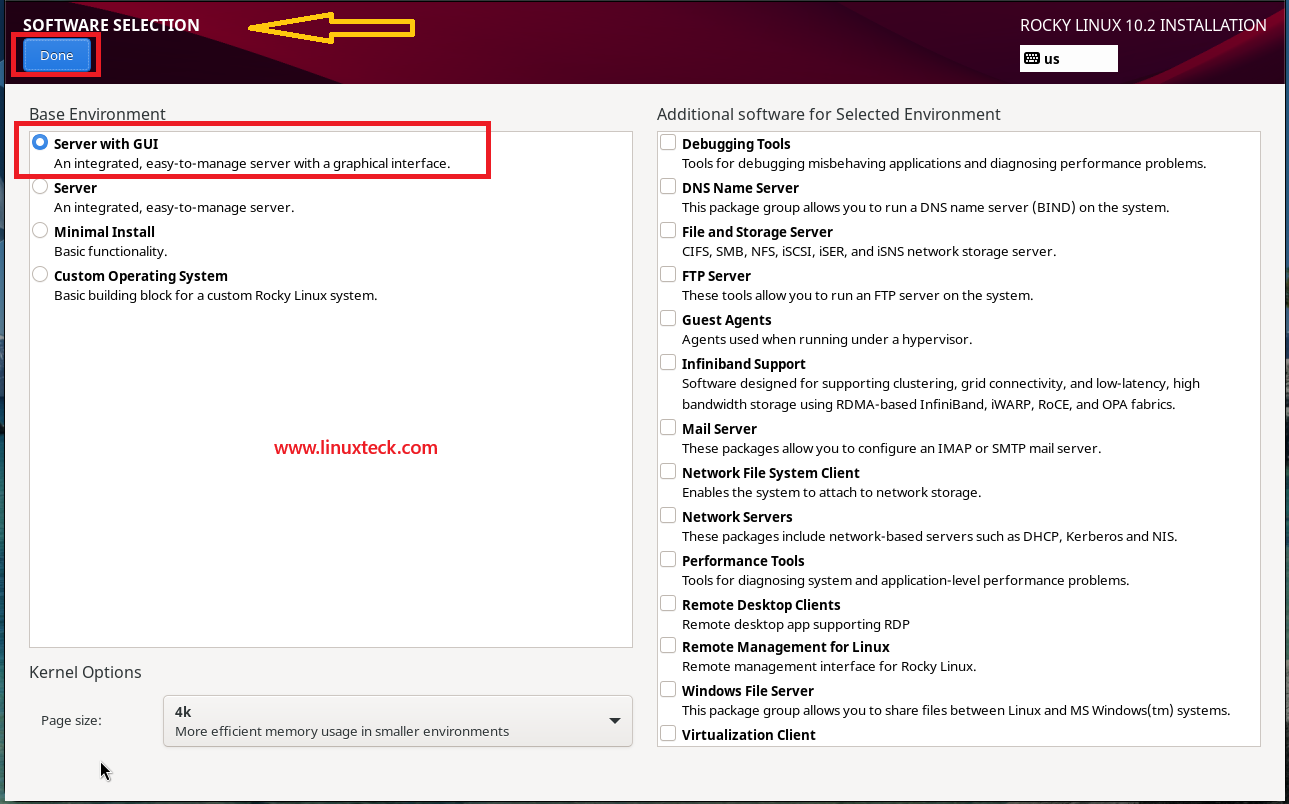 How to Install Rocky Linux 10.2 {Step by Step} with Screenshots 106 rocky-linux-10-2-software-selection-server-gui