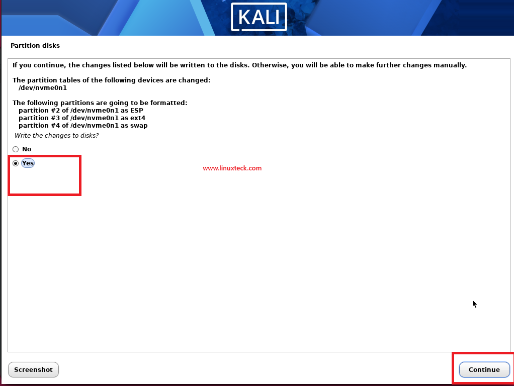Install Kali Linux Step by Step Guide for Beginners 94 kali-final-confirmation-change-default-selection
