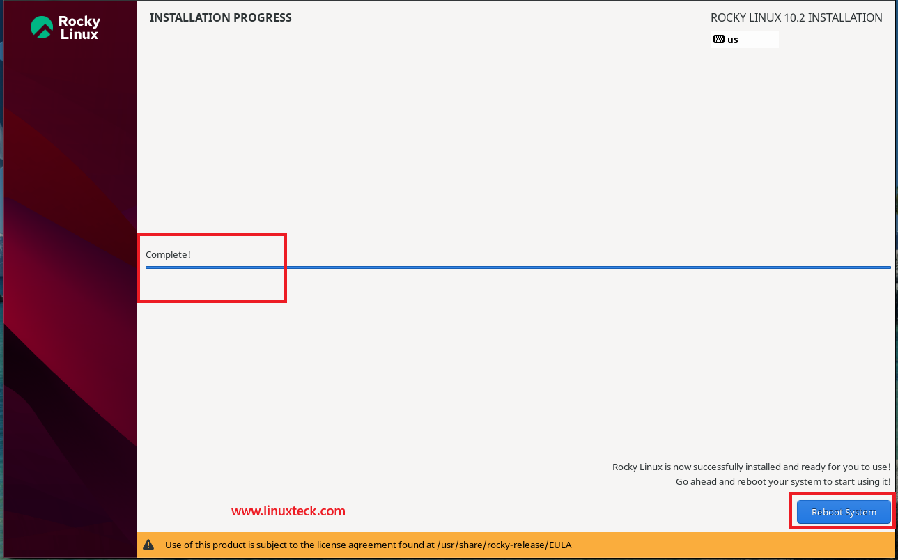 How to Install Rocky Linux 10.2 {Step by Step} with Screenshots 120 rocky-linux-10-2-installation-complete-reboot