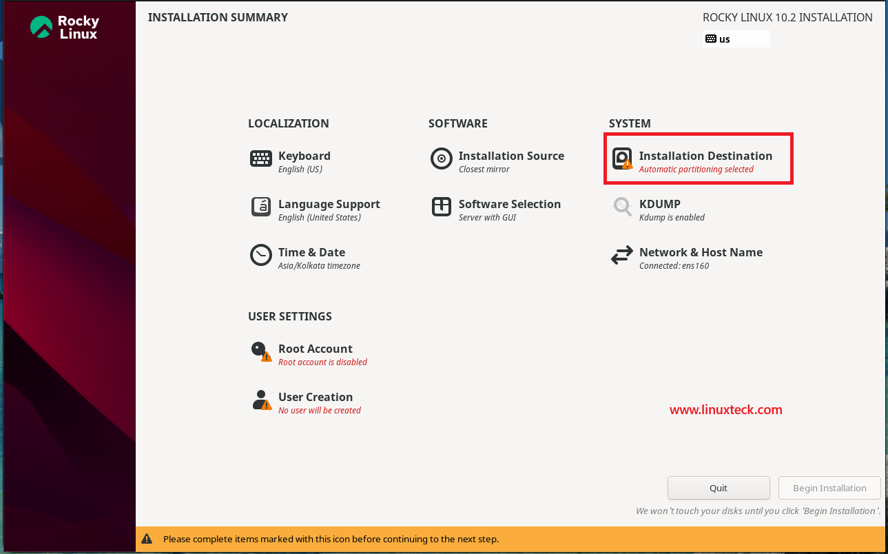 How to Install Rocky Linux 10.2 {Step by Step} with Screenshots 72 rocky-linux-10-2-installation-summary-screen-overview