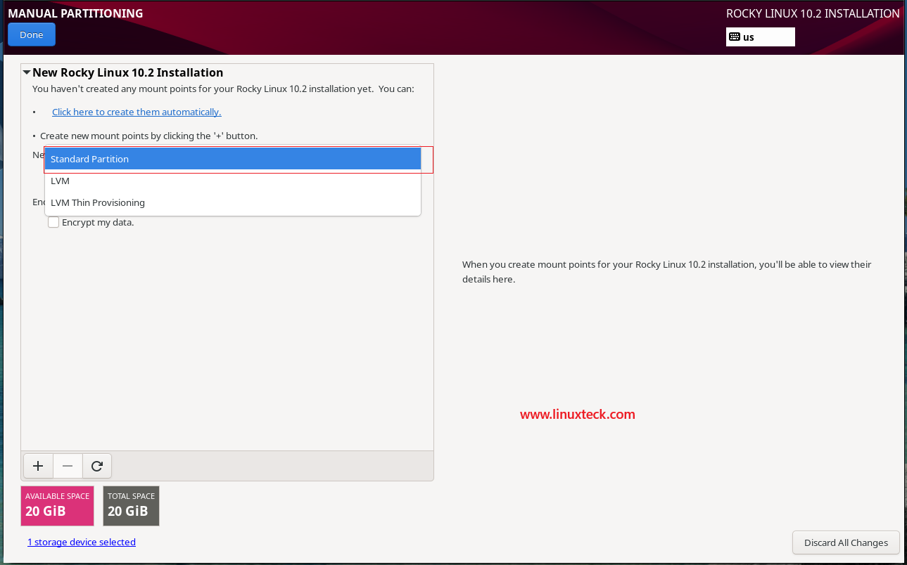 How to Install Rocky Linux 10.2 {Step by Step} with Screenshots 78 rocky-linux-10-2-standard-partition-selected