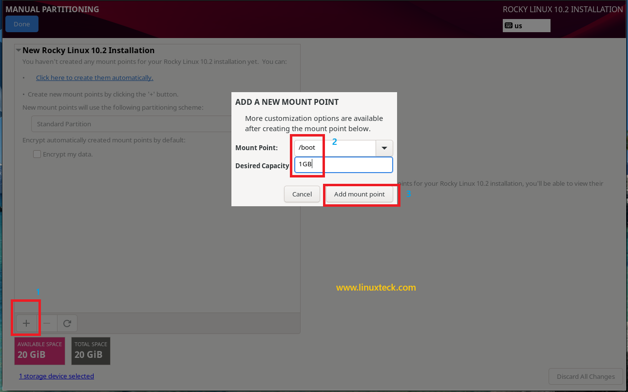 How to Install Rocky Linux 10.2 {Step by Step} with Screenshots 82 rocky-linux-10-2-boot-partition-mount-point