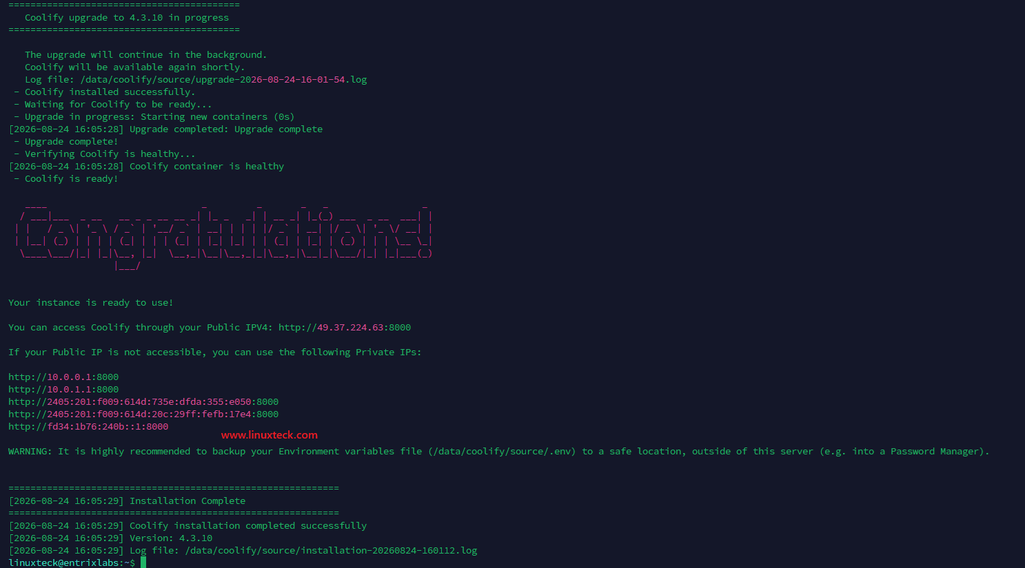 How to Install Coolify on Any VPS: A Step-by-Step Guide 6 Coolify installation completed successfully