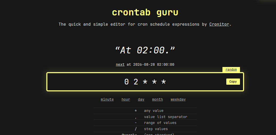 Best Online Cron Job Tools for Linux 11 Crontab.guru web interface showing a cron expression with a plain English translation