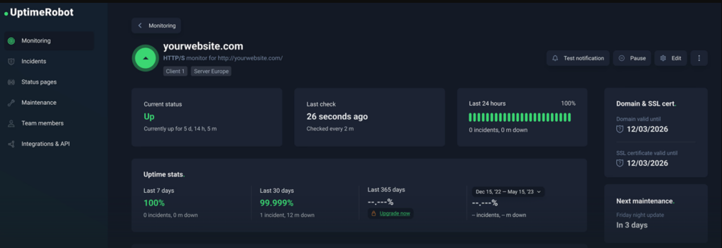 Best Online Cron Job Tools for Linux 17 UptimeRobot dashboard showing a heartbeat monitor alongside standard uptime checks
