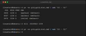 Linux zombie processes ps awk command terminal