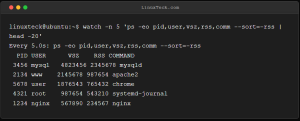 memory usage in Linux showing processes consuming RAM