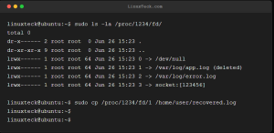 recover deleted log file in Linux using proc fd