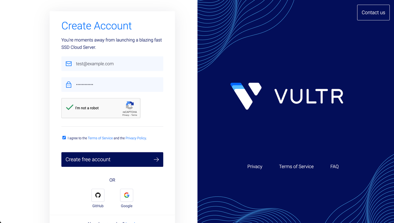 Vultr Review 2026: Is It the Best Cloud VPS? 5 Vultr Create Account page showing the registration form for creating a new cloud hosting account