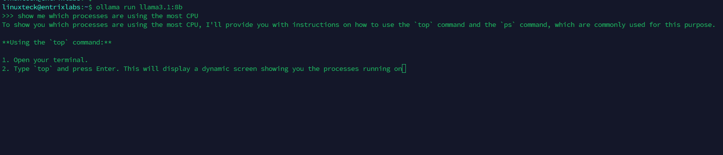 Best AI tools for Linux: Ollama running in a terminal